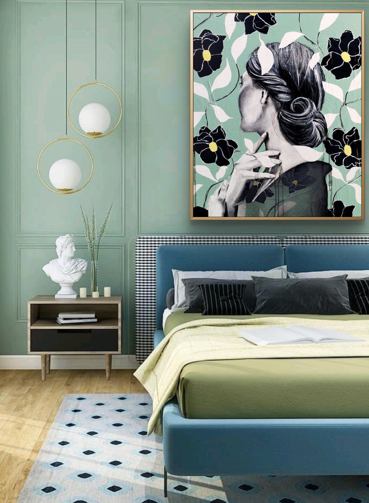 QUADRO DONNA VINTAGE FIORI E FOGLIE